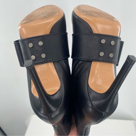 VALENTINO GARAVANI Black Leather Stiletto Ankle Booties Heels - Picture 10 of 14